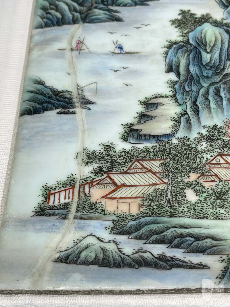 民国 粉彩人物、山水纹瓷板三件 - 图14